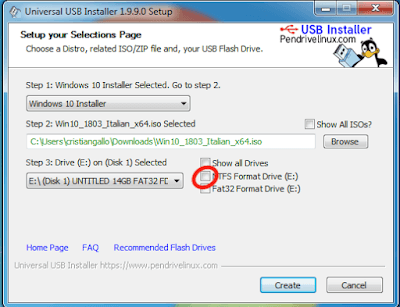 installare windows 10 da USB Universal installer tipo di formattazione