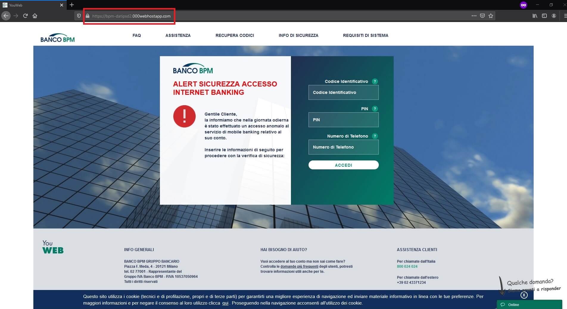 Banco Popolare sito truffa login
