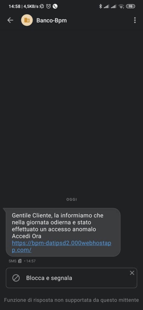 Banco Popolare truffa sms