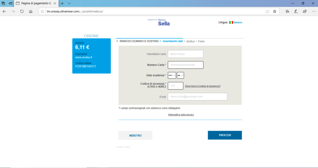 Truffa aruba rinnovo dominio phishing step1