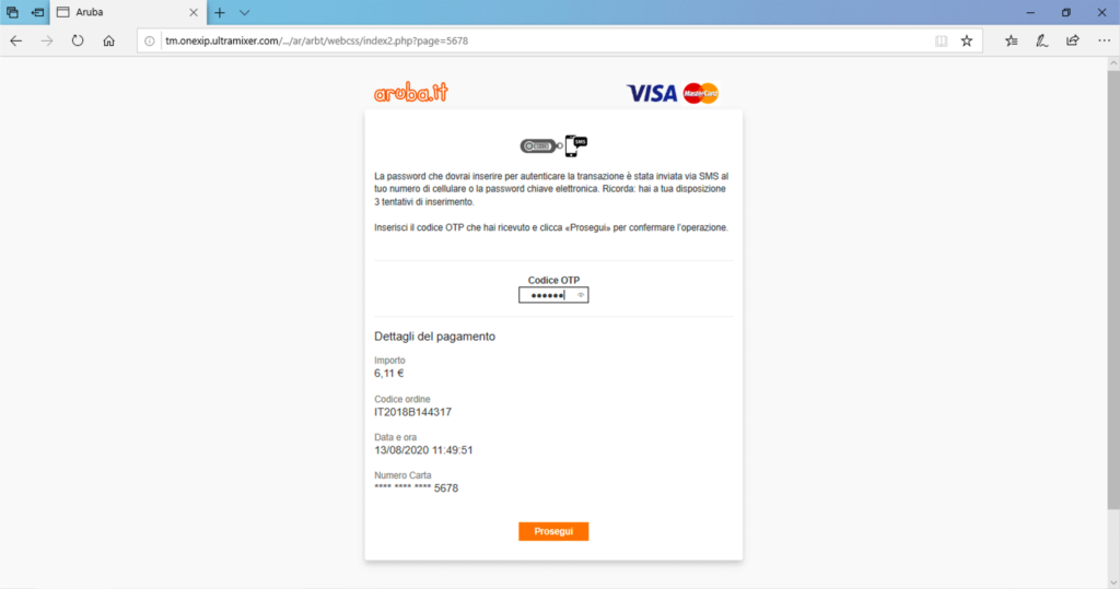 Truffa aruba rinnovo dominio phishing step3