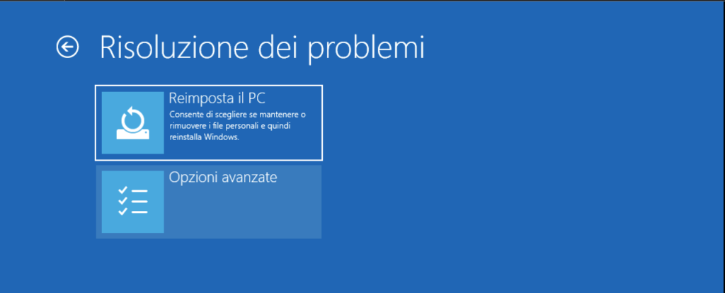 BIOS UEFI Windows 10 Opzioni avanzate