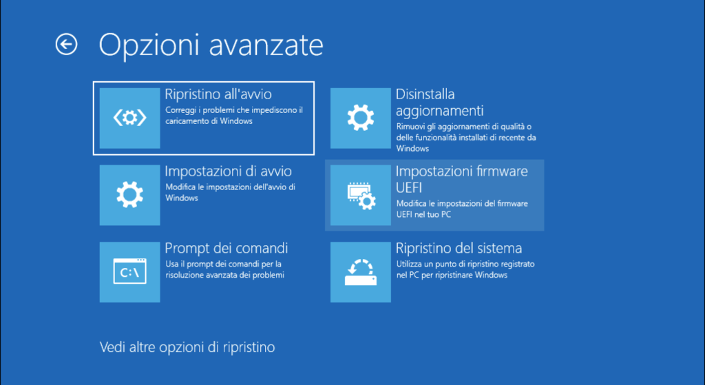 BIOS UEFI Windows 10 Impostazioni firmware UEFI