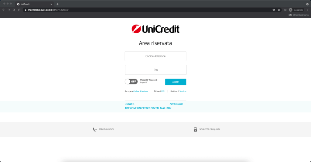 unicredit truffa homepage clonata
