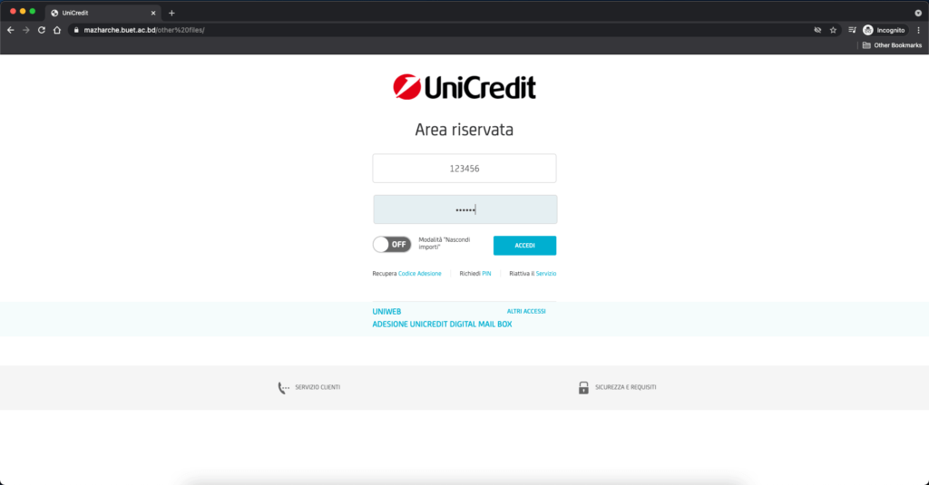 unicredit truffa inserimento dati