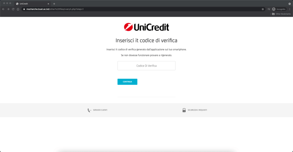 unicredit truffa codice di verifica