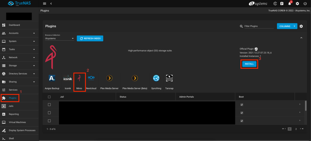 truenas s3 storage minio jail installazione plugin