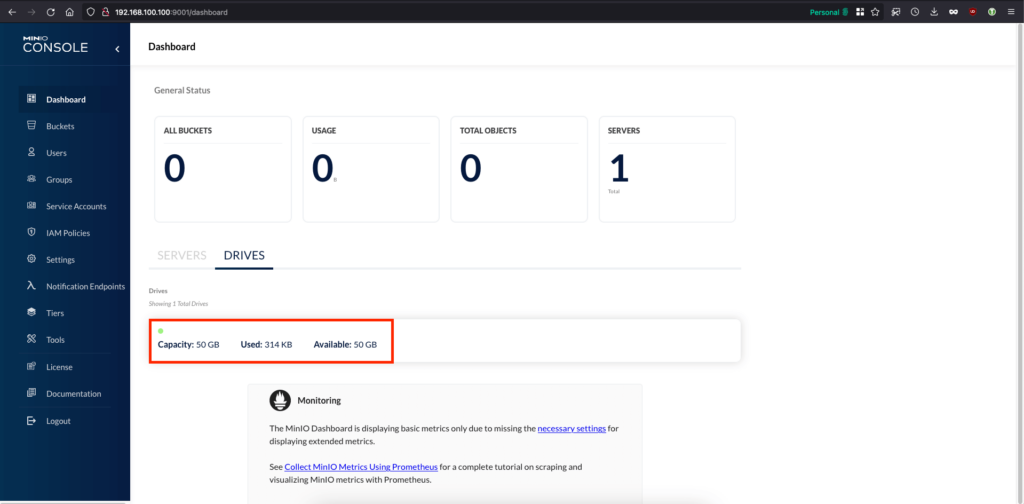 truenas-s3-storage-minio-jail-dataset-aggiunto-alla-console