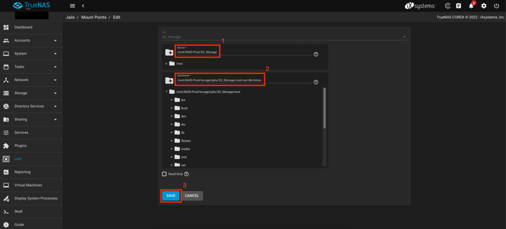 truenas-s3-storage-minio-jail-mount-points-parametri