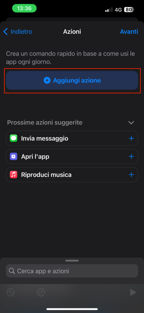 come-impostare-volume-automatico-su-iphone-aggiungi-azione