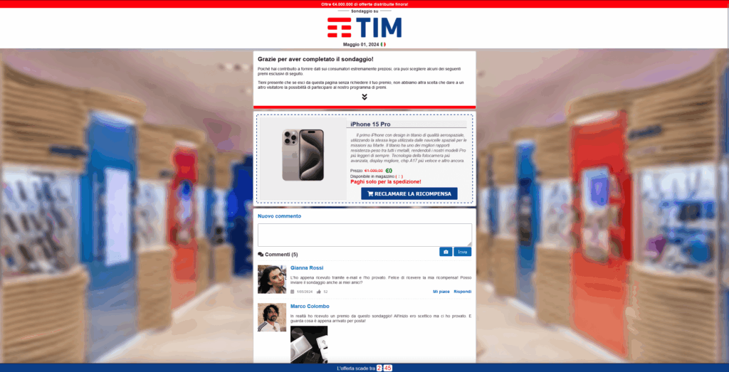 tim-congratulazioni-sei-stato-selezionato-sondaggio-completato-reclama-ricompensa