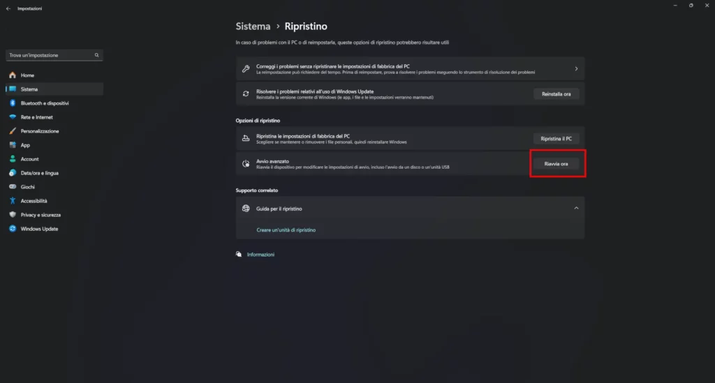modalita-provvisoria-windows-11-riavvia-ora